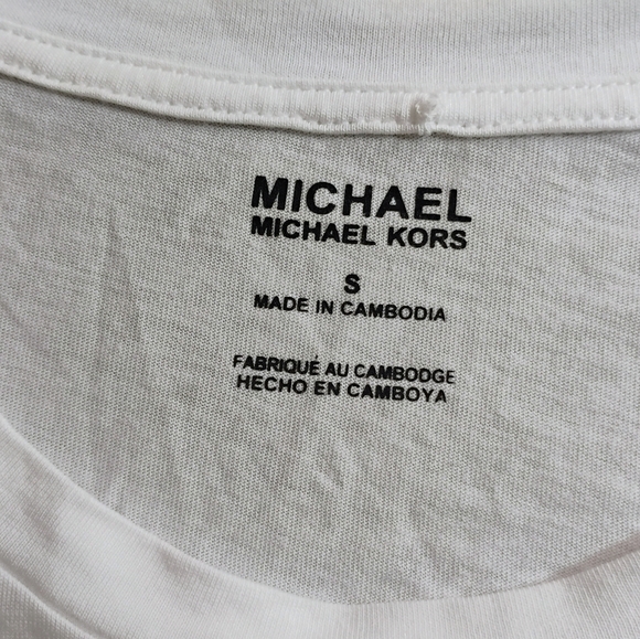 Michael Kors White Logo Tee Gold Studded MK - Picture 6 of 11